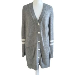 Tommy Hilfiger Grey Long Cardigan Sweater Knit Stripe Sleeve Pockets Women M